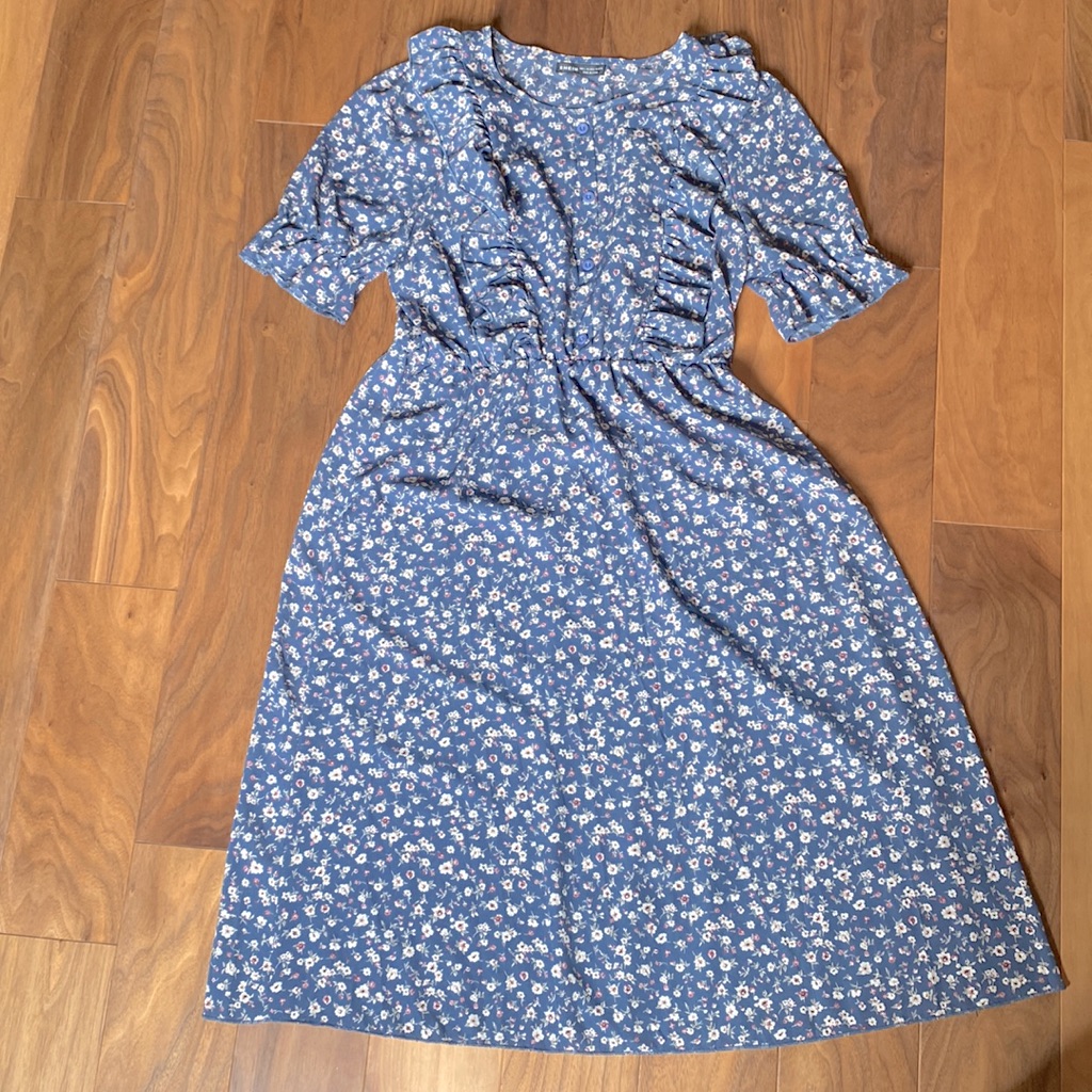 Dusty Blue Ditsy Floral Dress